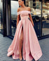 Off The Shoulder Satin Prom Dresses with Split Side 2019 Prom Party Gowns